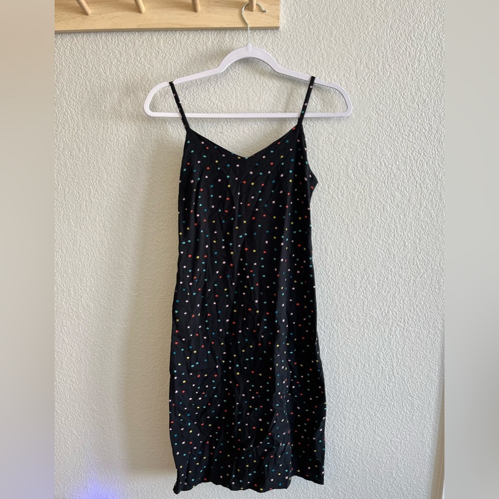 Abound Black Slip Dress with Multicolor Polka Dots